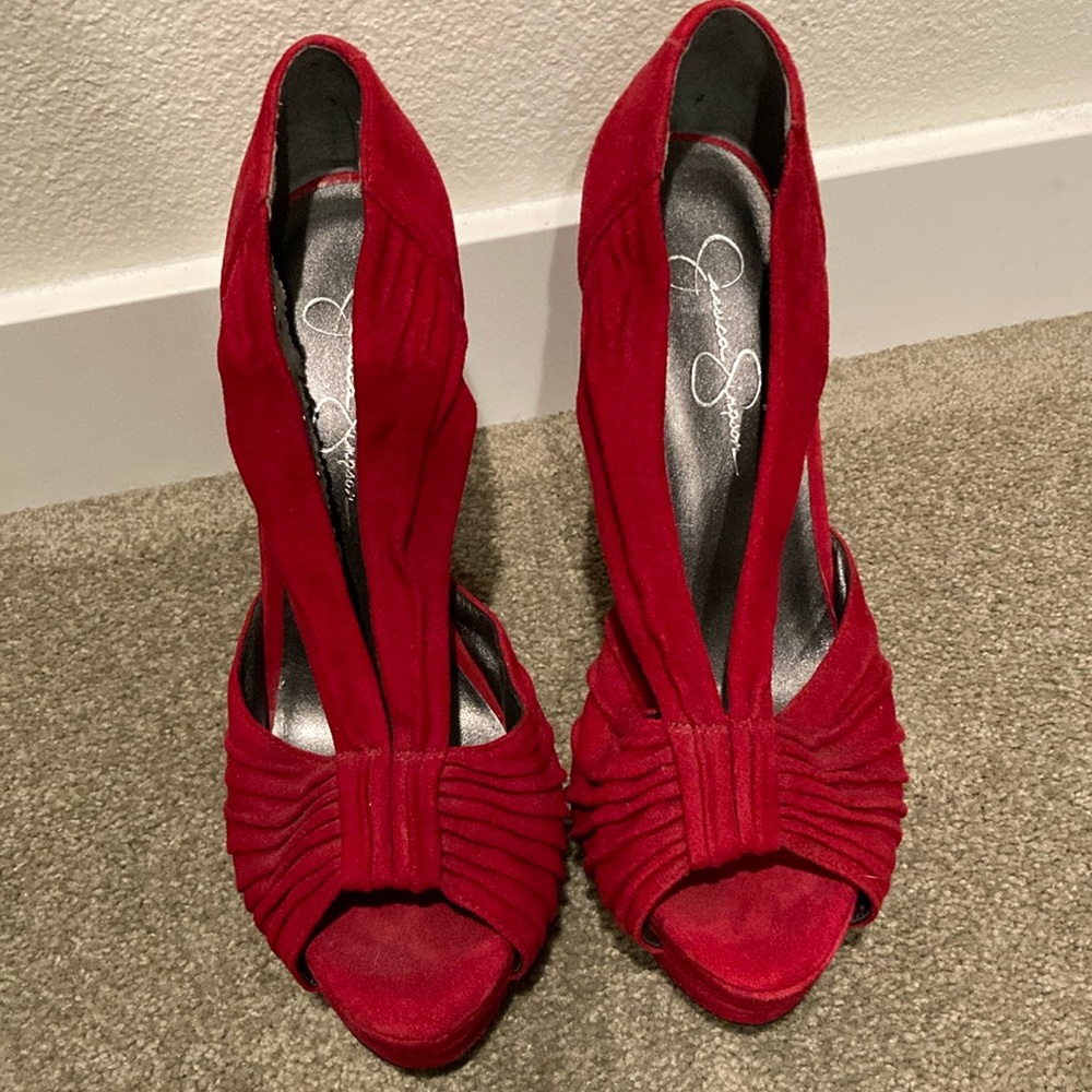 Red velvet high heel by Jessica Simpson